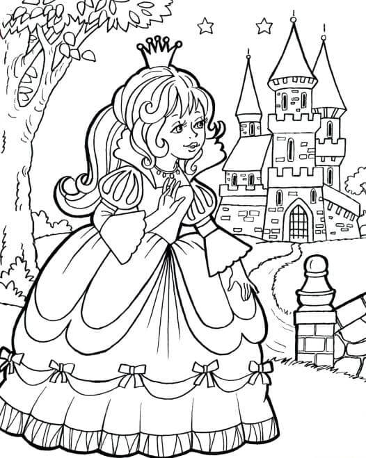 Linda Princesa com Castelo para colorir