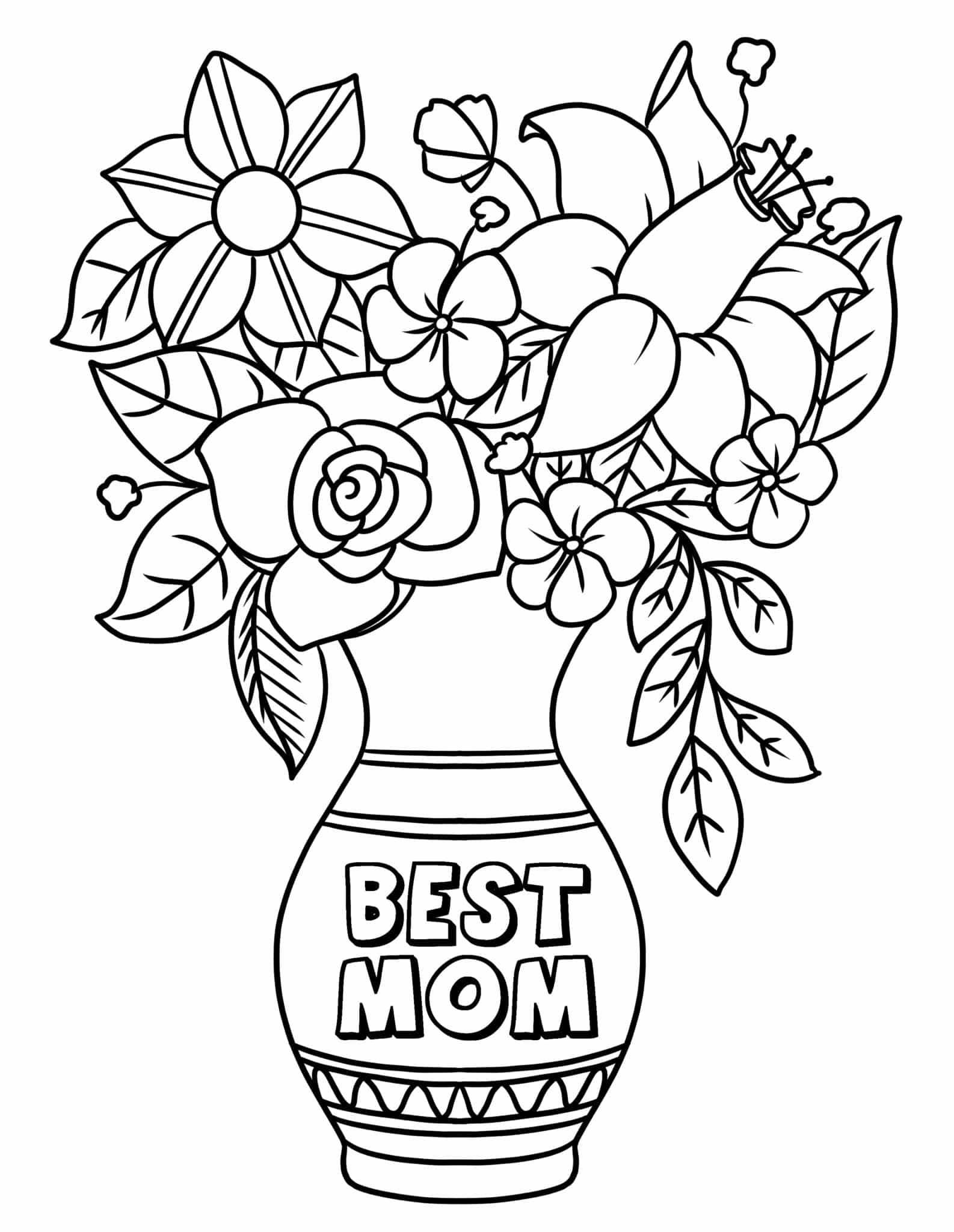 Lindo Vaso de Flores no dia das Mães para colorir
