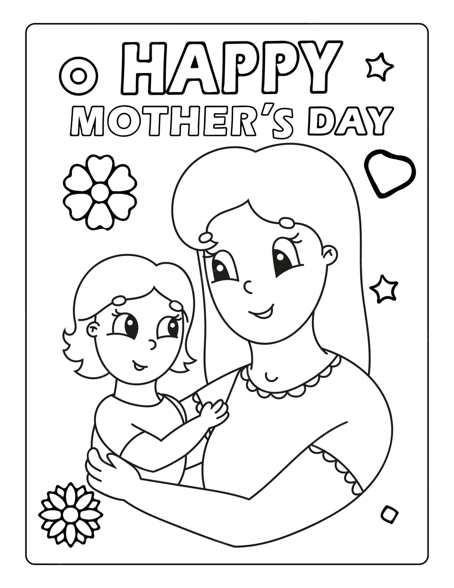 Mãe e Filha no dia das Mães para colorir
