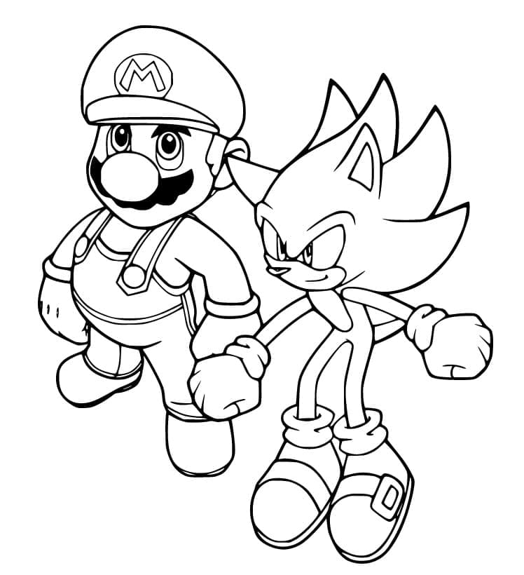 Desenhos de Mário e Sonic para colorir