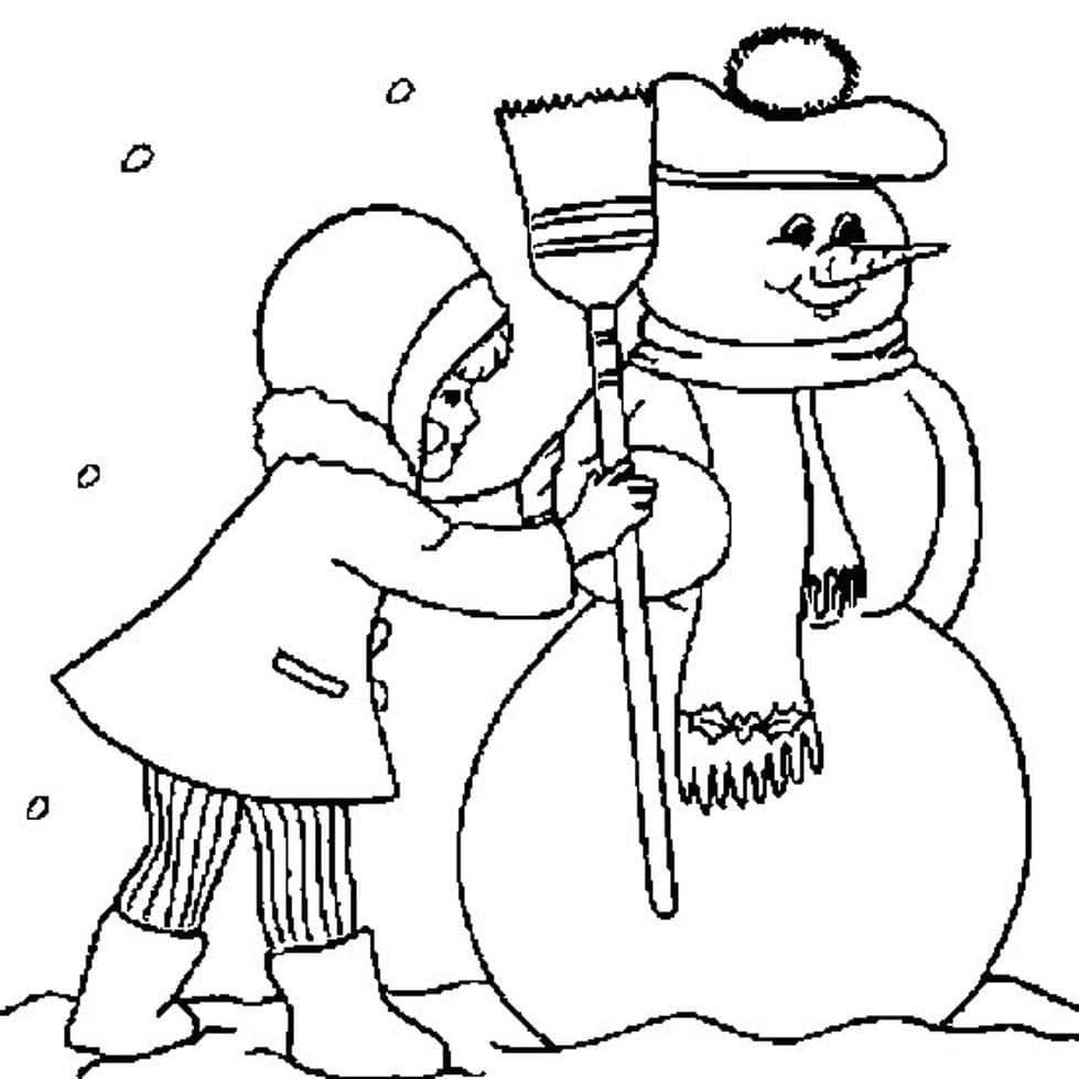 Desenhos de Menina e Boneco de Neve para colorir