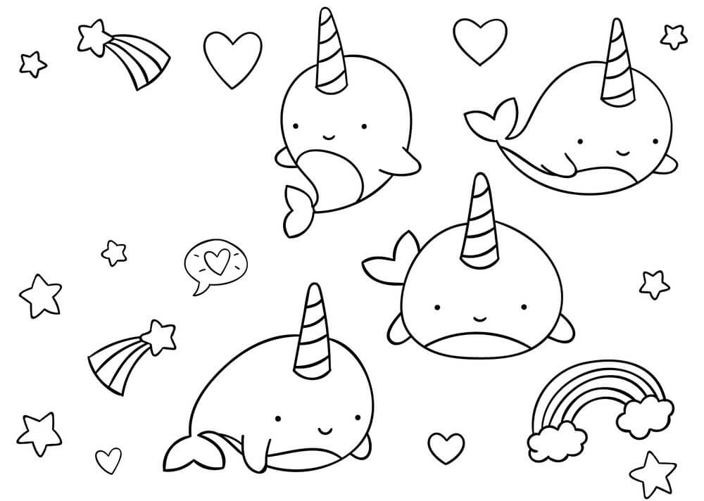 Desenhos de Narwal Kawaii para colorir