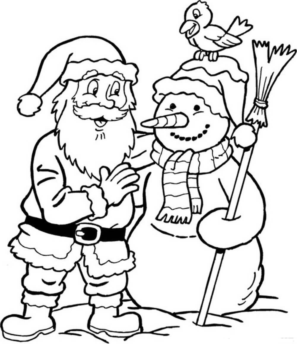 Desenhos de Papai Noel Com Boneco De Neve para colorir