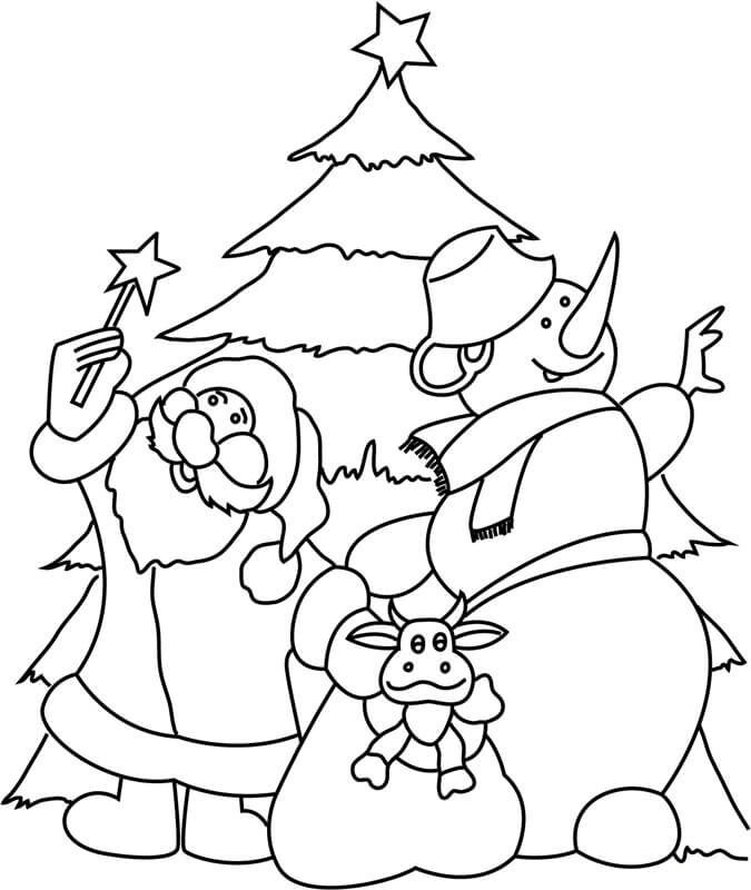 Desenhos de Papai Noel E Boneco De Neve para colorir