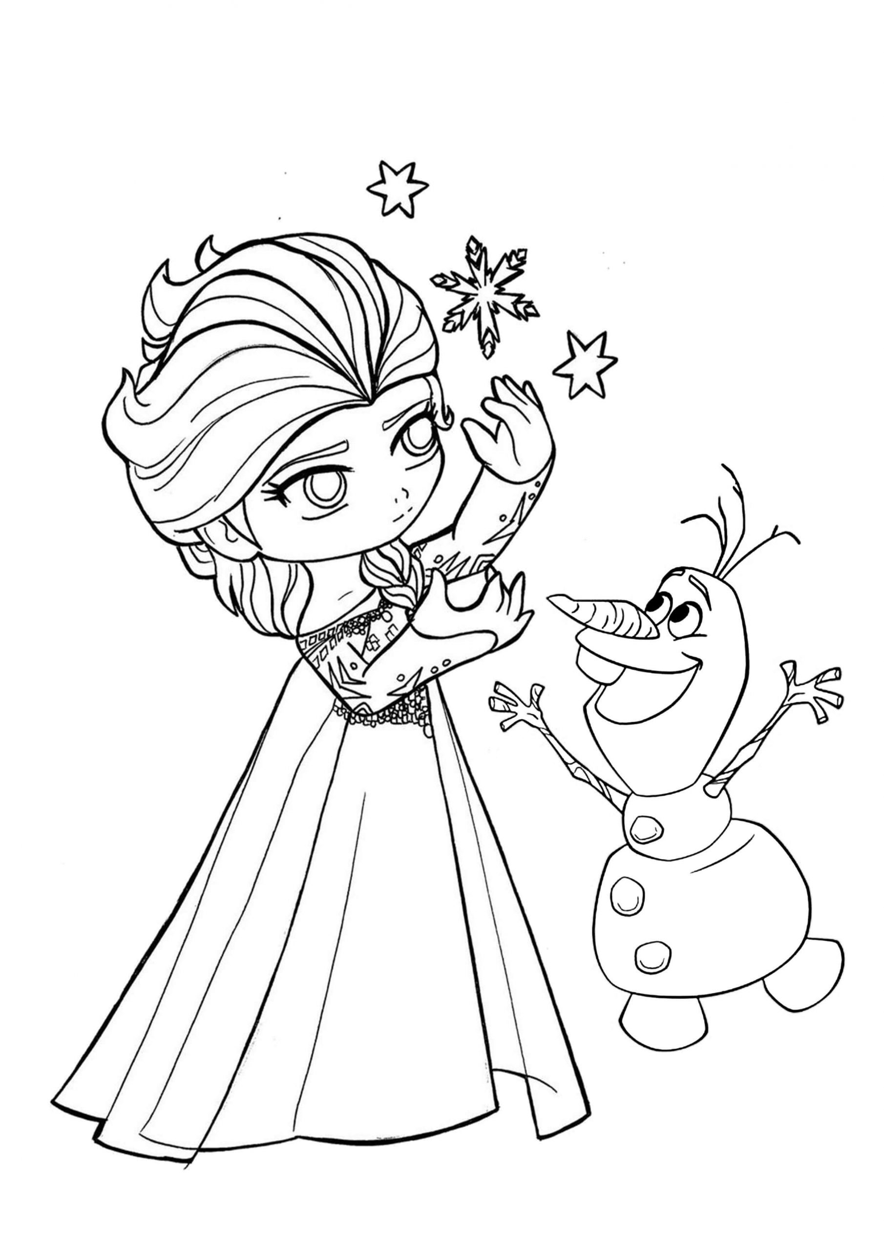 Pequena Princesa Elsa com Olaf para colorir