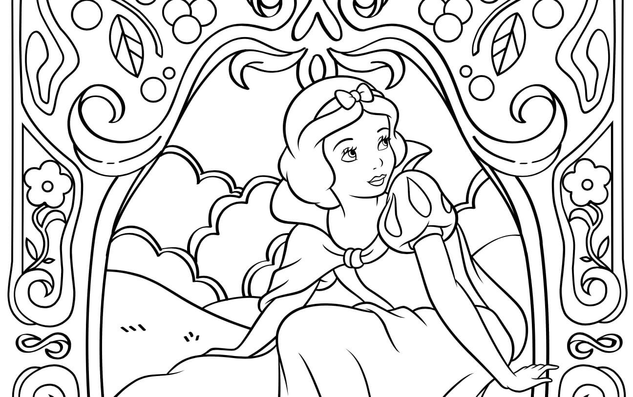Princesa Branca de Neve Sentada para colorir