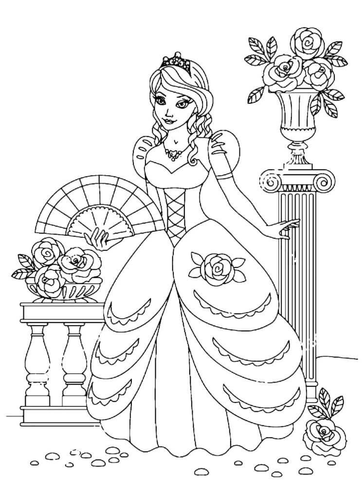 Desenhos de Princesa Segurando um Leque para colorir