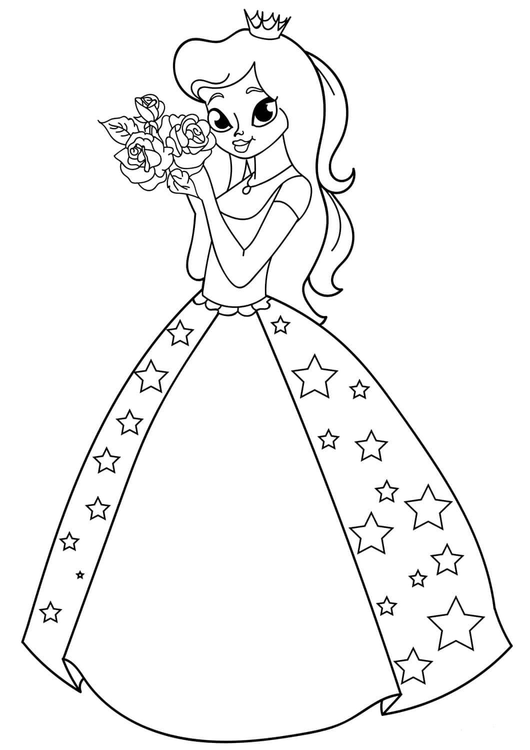 Princesa Segurando uma Flor para colorir