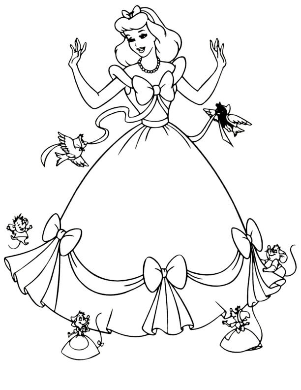 Desenhos de Princesa com Dois Animais para colorir