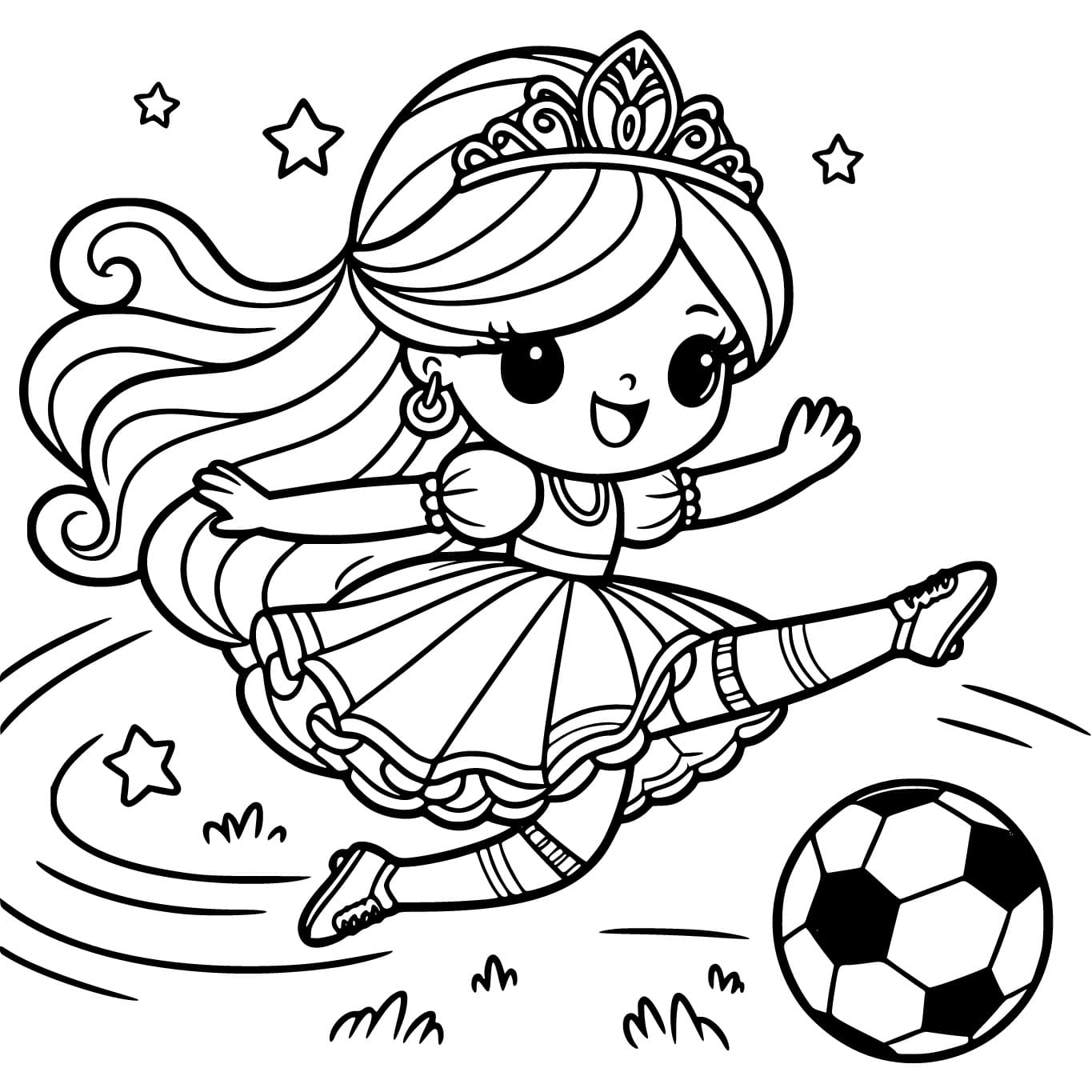 Princesa joga futebol para colorir