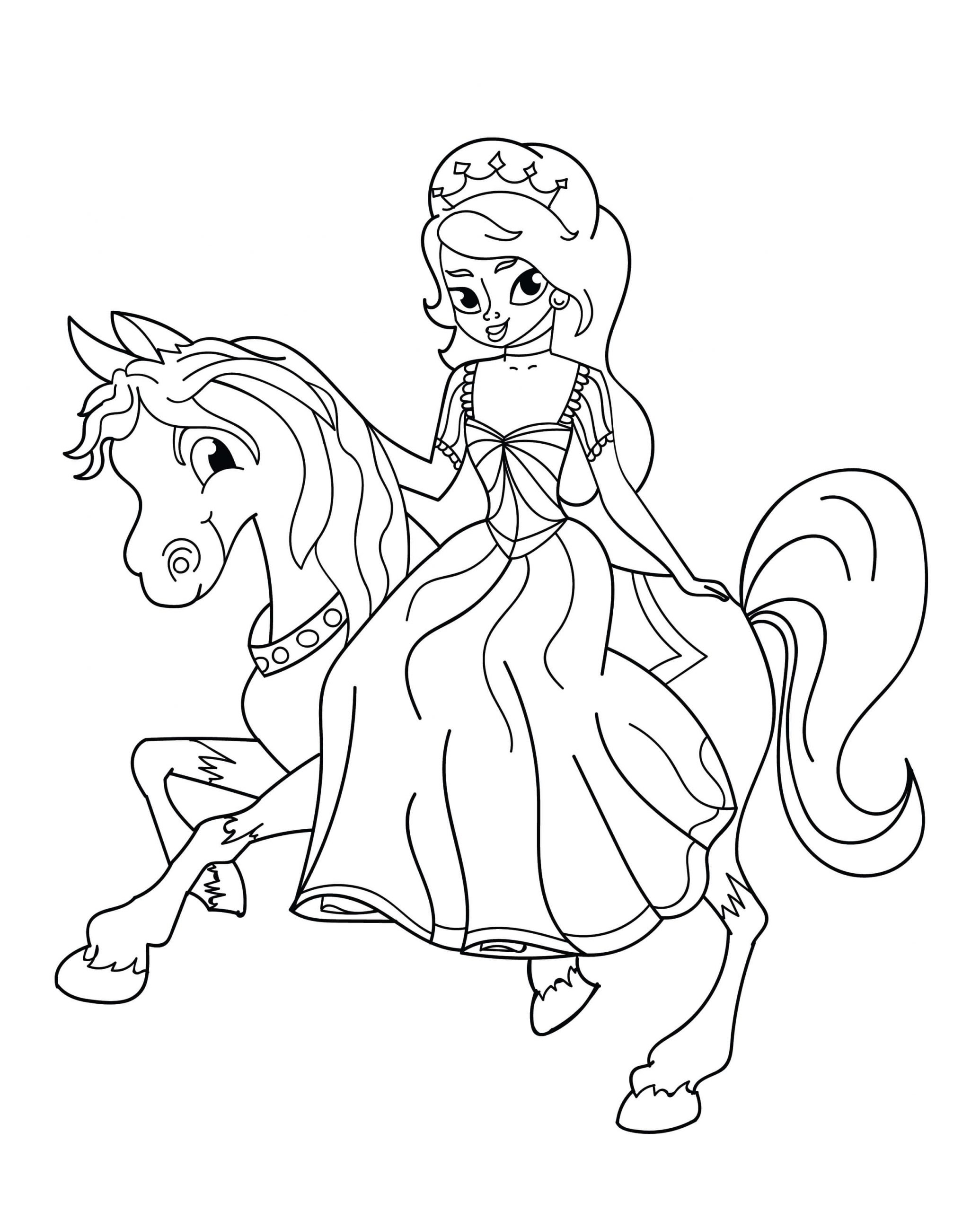 Princesa montando cavalo para colorir