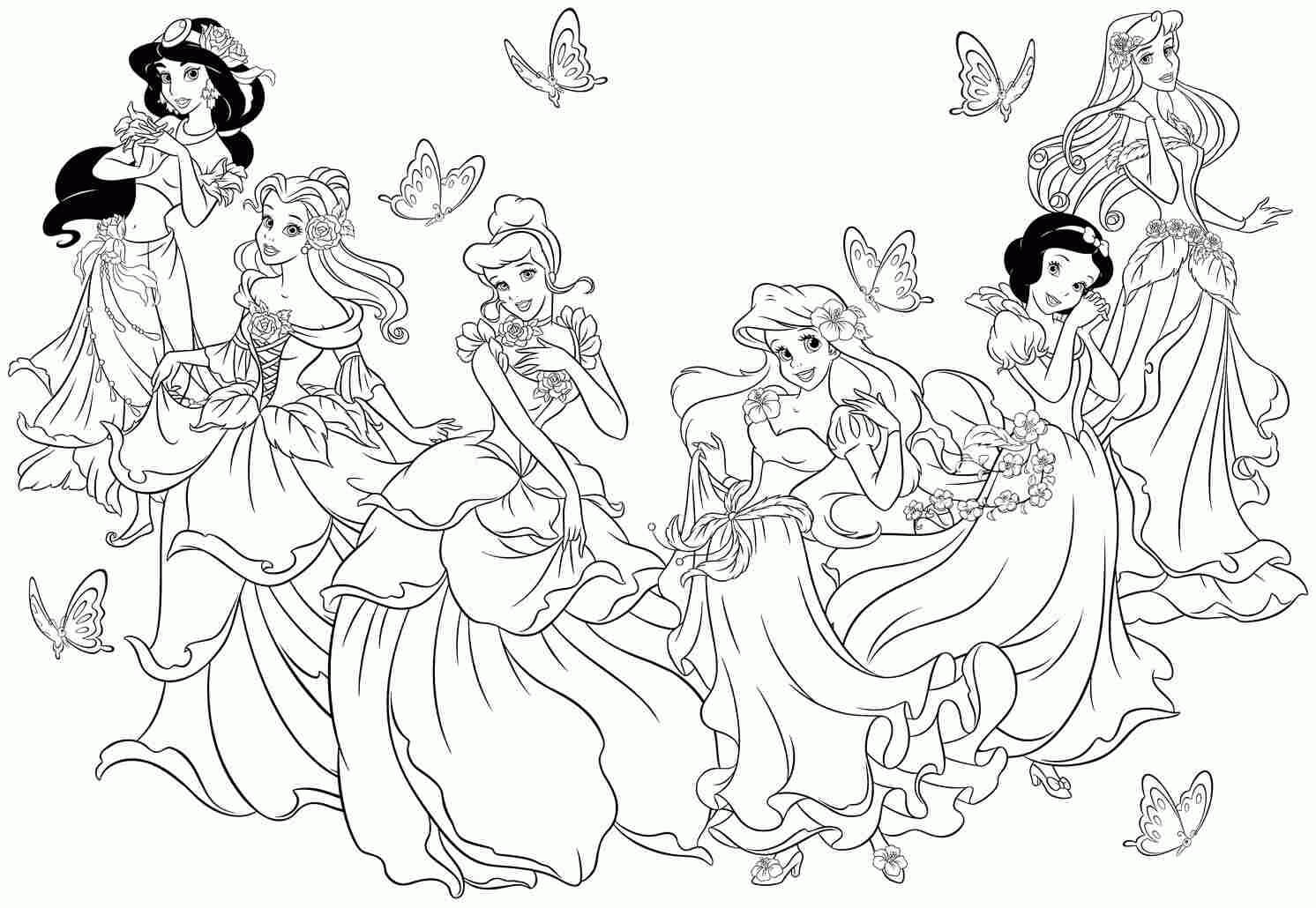 Desenhos de Seis Princesa com Borboletas para colorir
