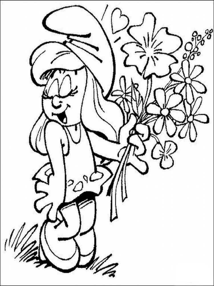 Desenhos de Smurfette Com Bouquet para colorir