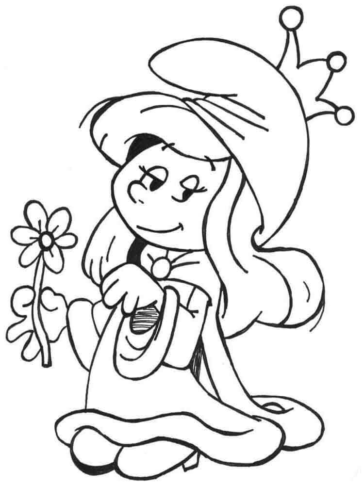 Desenhos de Smurfette Com Flor para colorir