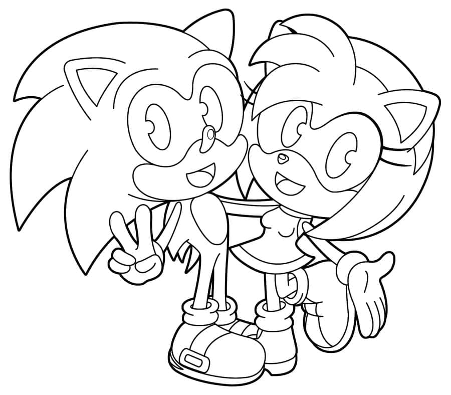 Desenhos de Sonic fofo e Amy Rose para colorir