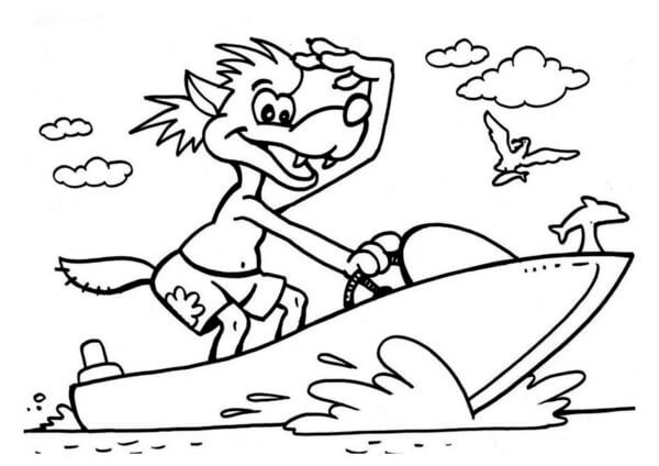 Desenhos de Um lobo corajoso corre para um barco para colorir