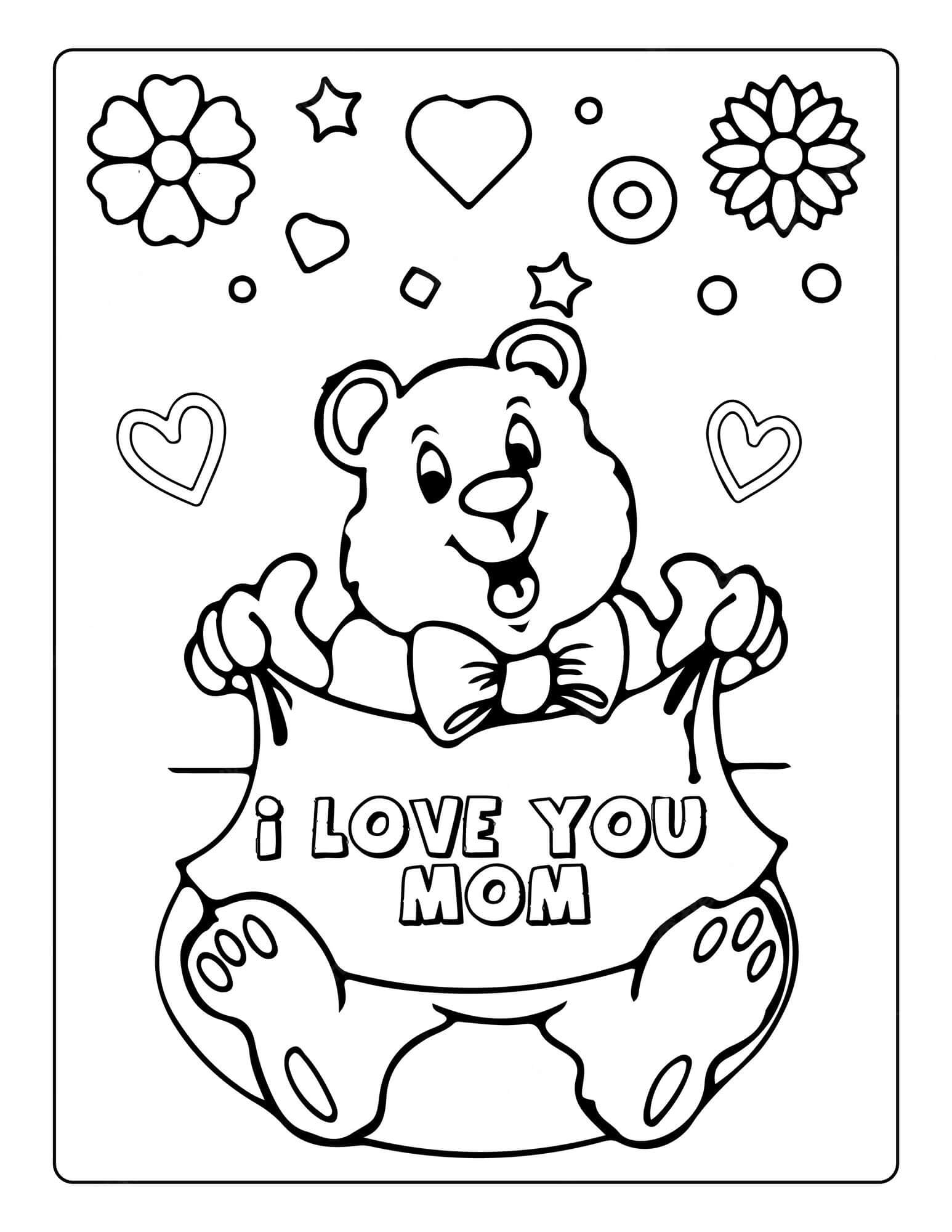 Desenhos de Ursinho de pelúcia no Dia das Mães para colorir