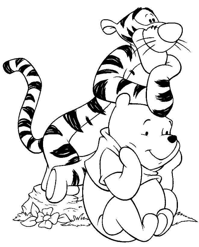 Desenhos de Urso Pooh e Tigger Sorrindo para colorir