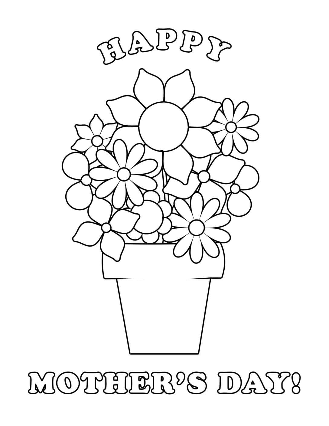 Desenhos de Vaso de Flores Básico no dia das Mães para colorir