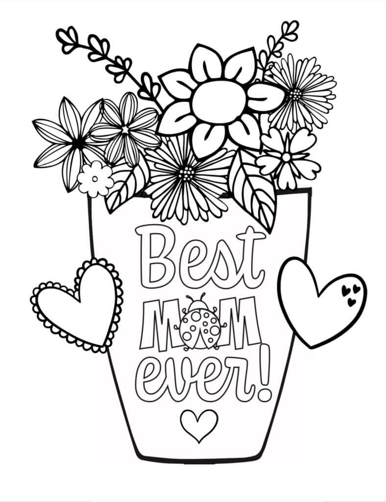 Desenhos de Vaso de Flores Simples no dia das Mães para colorir