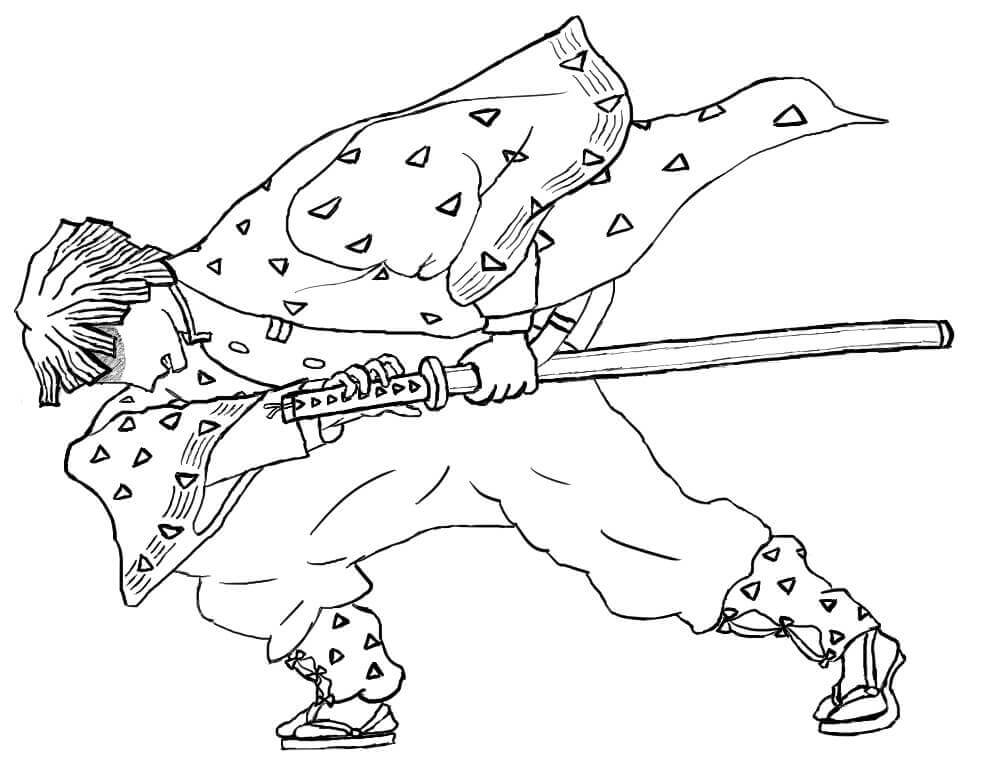 Desenhos de Ação do Zenitsu Demon Slayer para colorir