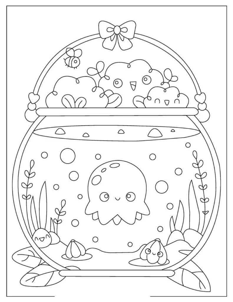 Água-viva Sorrindo em um Pote de Peixe para colorir