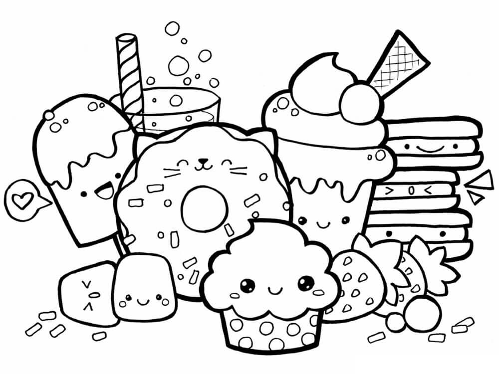 Alimentos Básicos Kawaii para colorir