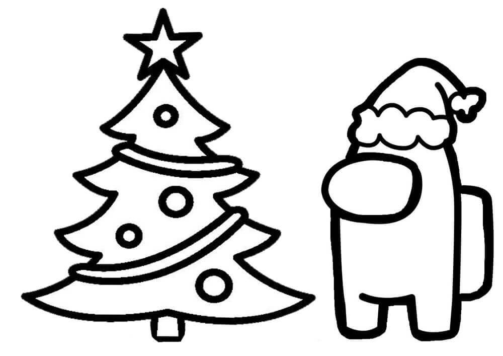 Desenhos de Among Us e Árvore de Natal para colorir
