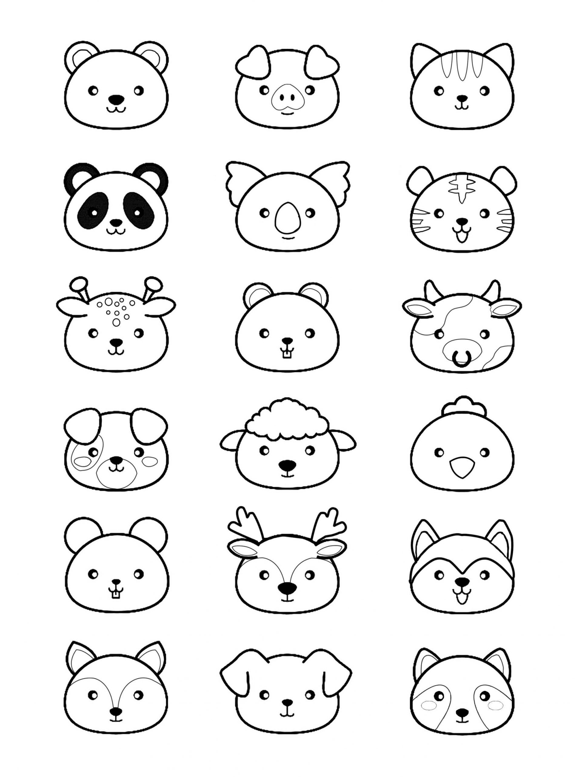 Desenhos de Animais de Cabeça Kawaii para colorir