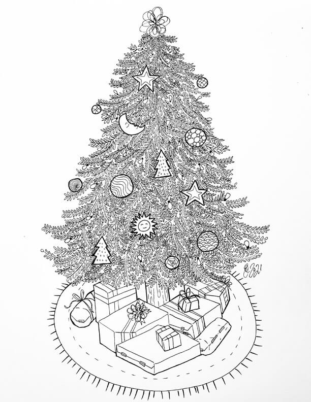 Árvore de Natal com Caixas de Presente para Adultos para colorir