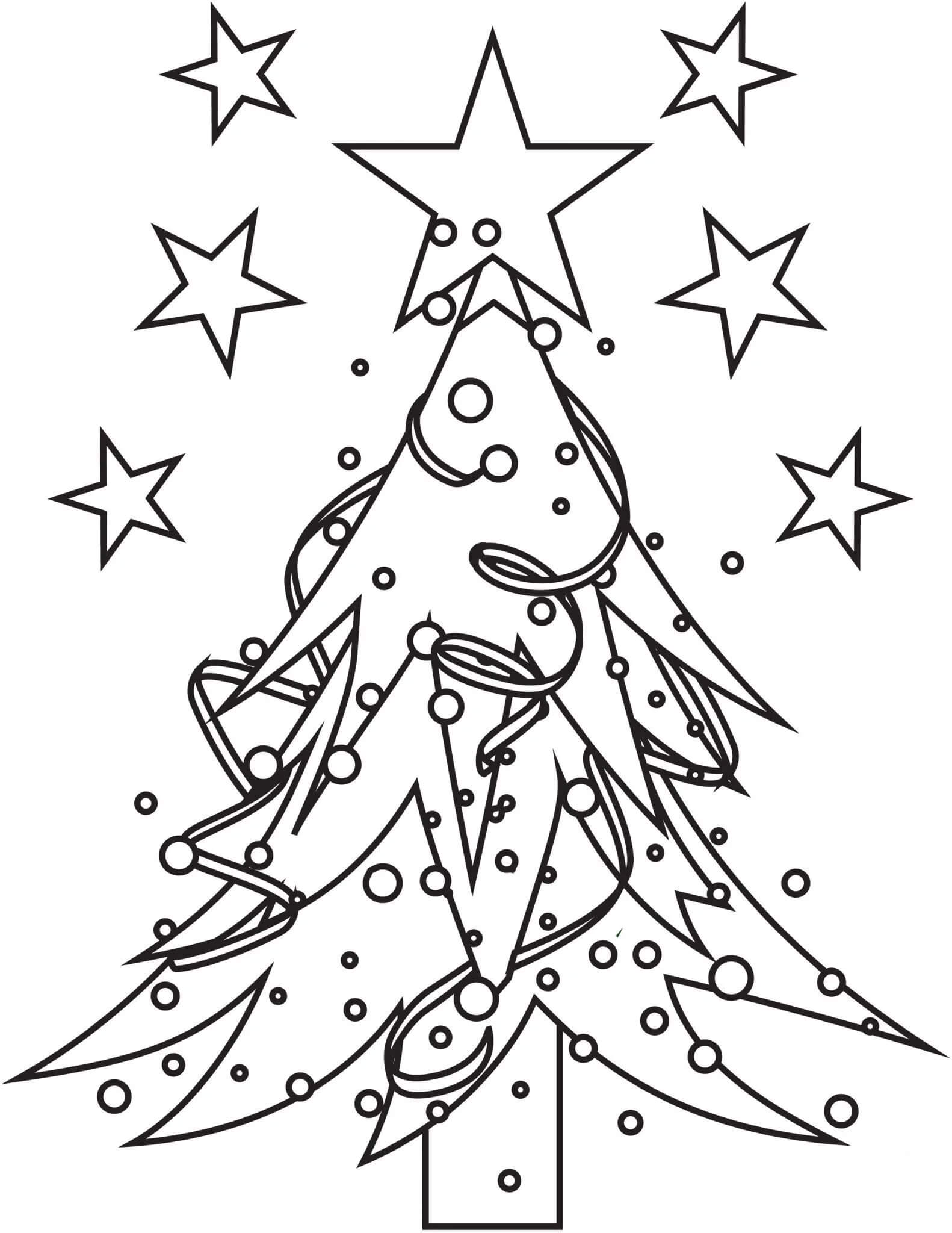 Desenhos de Árvore de Natal com Estrelas para colorir