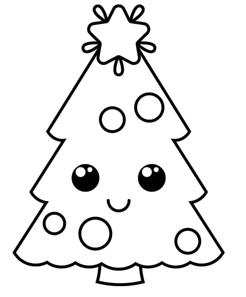 Desenhos de Árvore de Natal fofa e Sorridente para colorir
