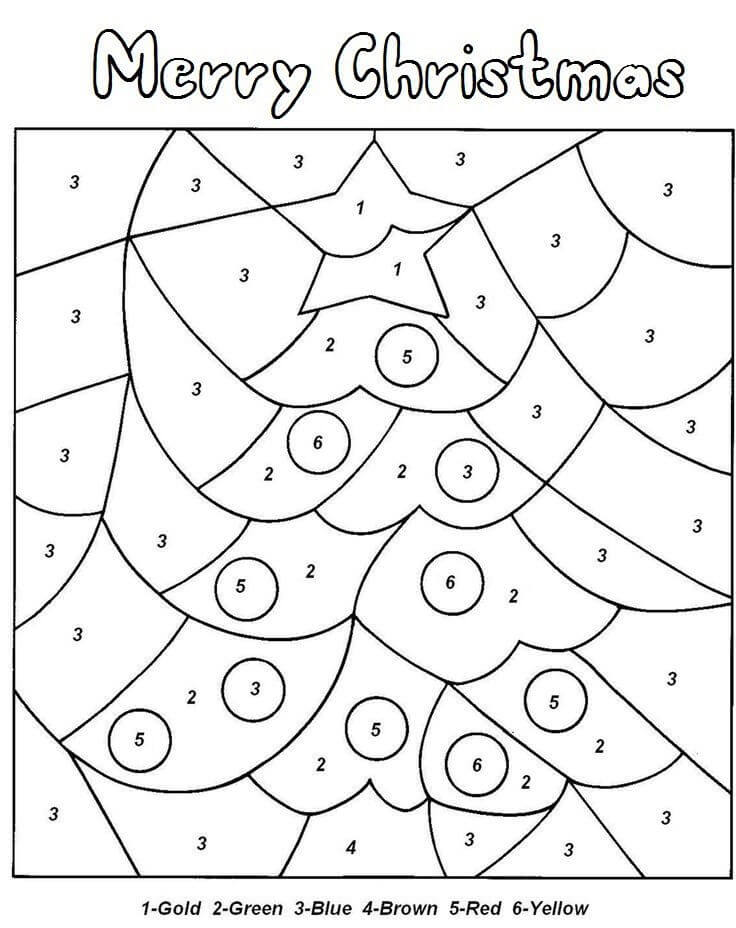 Desenhos de Árvore de Natal Para Colorir Por Número para colorir