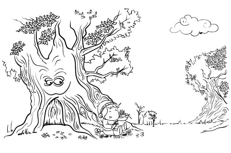 Desenhos de Árvores Com Crianças para colorir