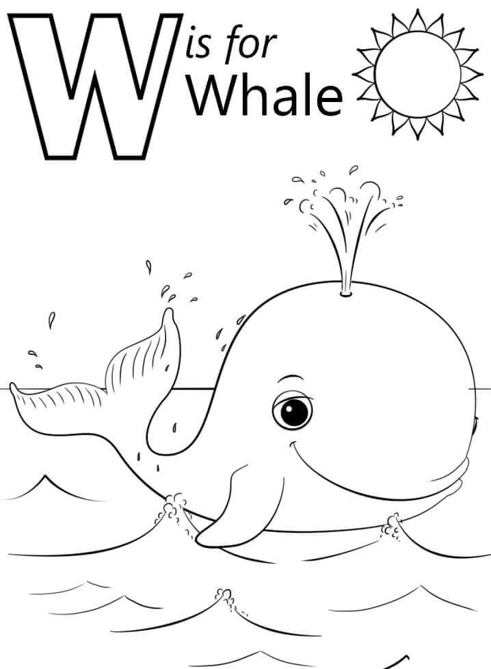 Baleia Letra W para colorir