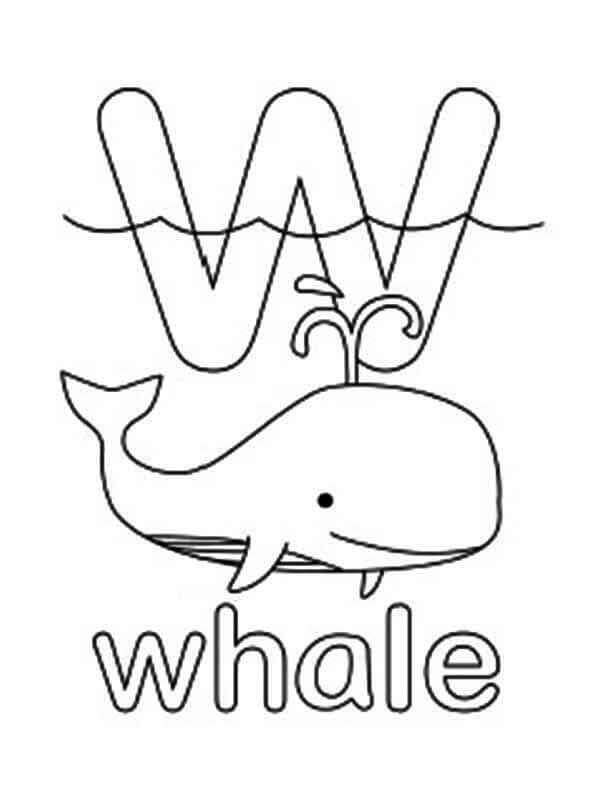 Baleia Natação – Letra W para colorir