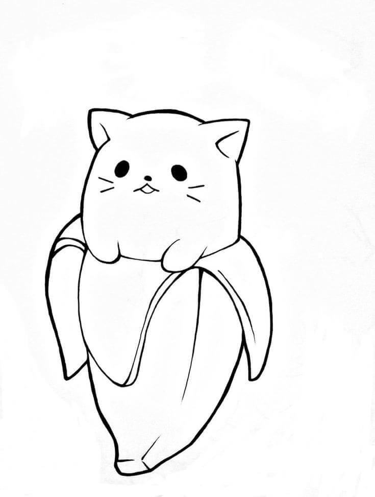 Banana Kawaii Gato para colorir