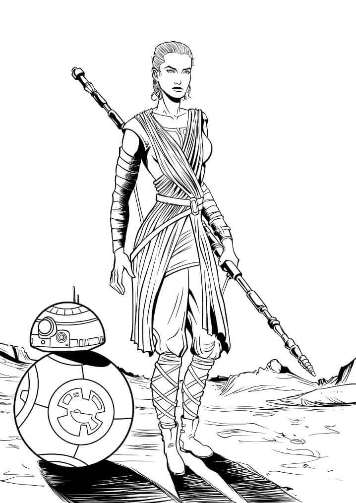 Desenhos de BB-8 com Rey para colorir