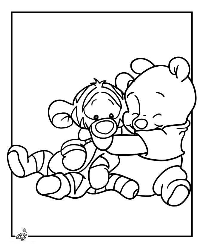 Bebê Pooh e Tigrão para colorir