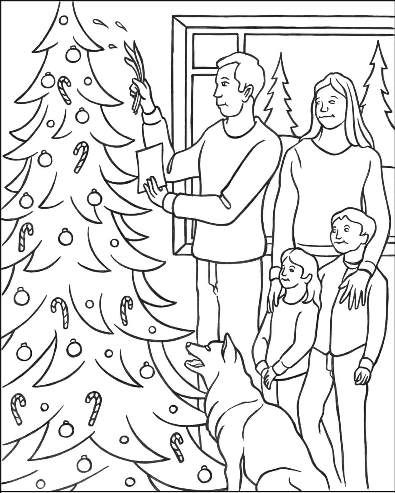 Desenhos de Bênção da Família de uma Árvore de Natal para colorir