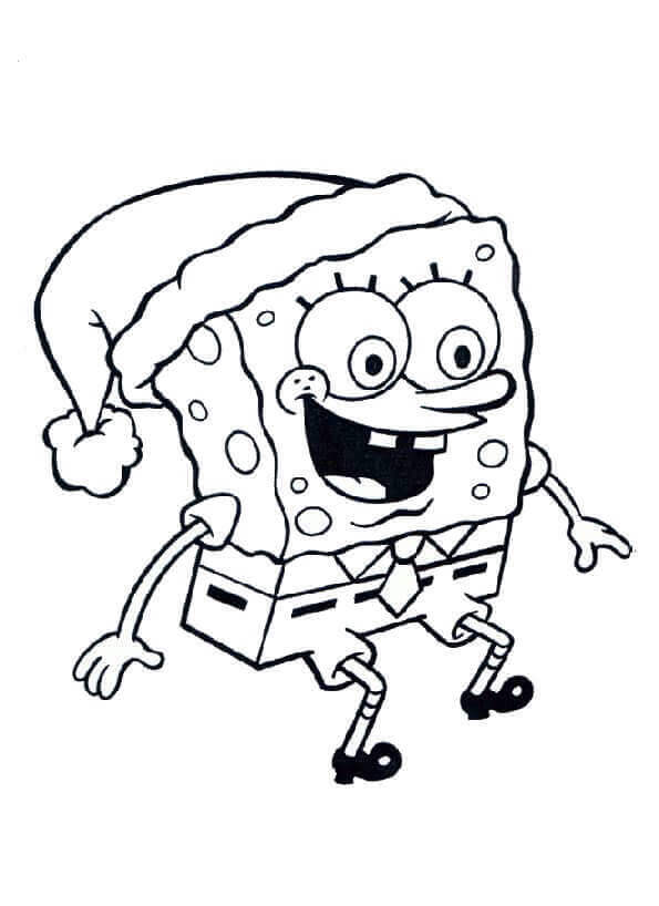 Desenhos de Bob Esponja Com Chapéu De Papai Noel para colorir