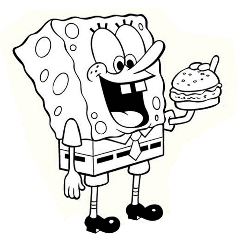Bob Esponja Comendo Hambúrguer para colorir