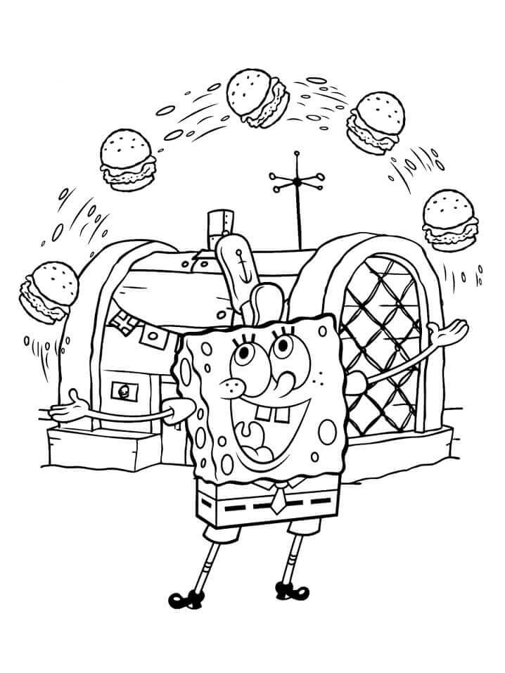 Desenhos de Bob Esponja e Hambúrgueres para colorir