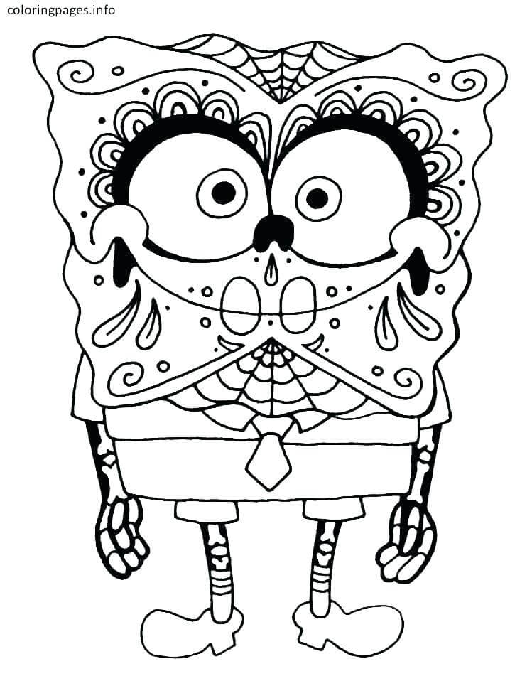 Desenhos de Bob Esponja Em Traje De Esqueleto para colorir