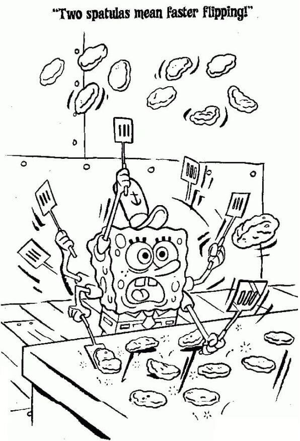 Desenhos de Bob Esponja Fazendo Hambúrgueres para colorir