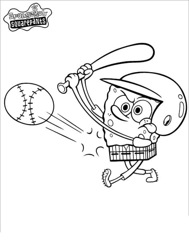 Desenhos de Bob Esponja Jogando Beisebol para colorir
