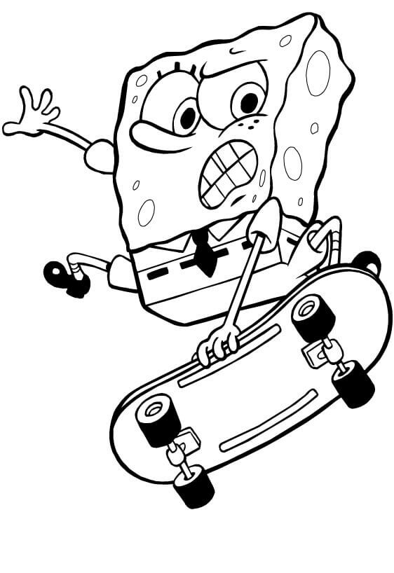 Desenhos de Bob Esponja no Skate para colorir