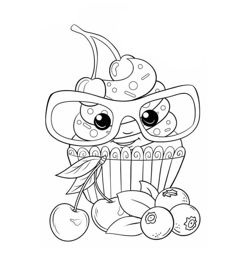 Bolo Com Copos Kawaii para colorir