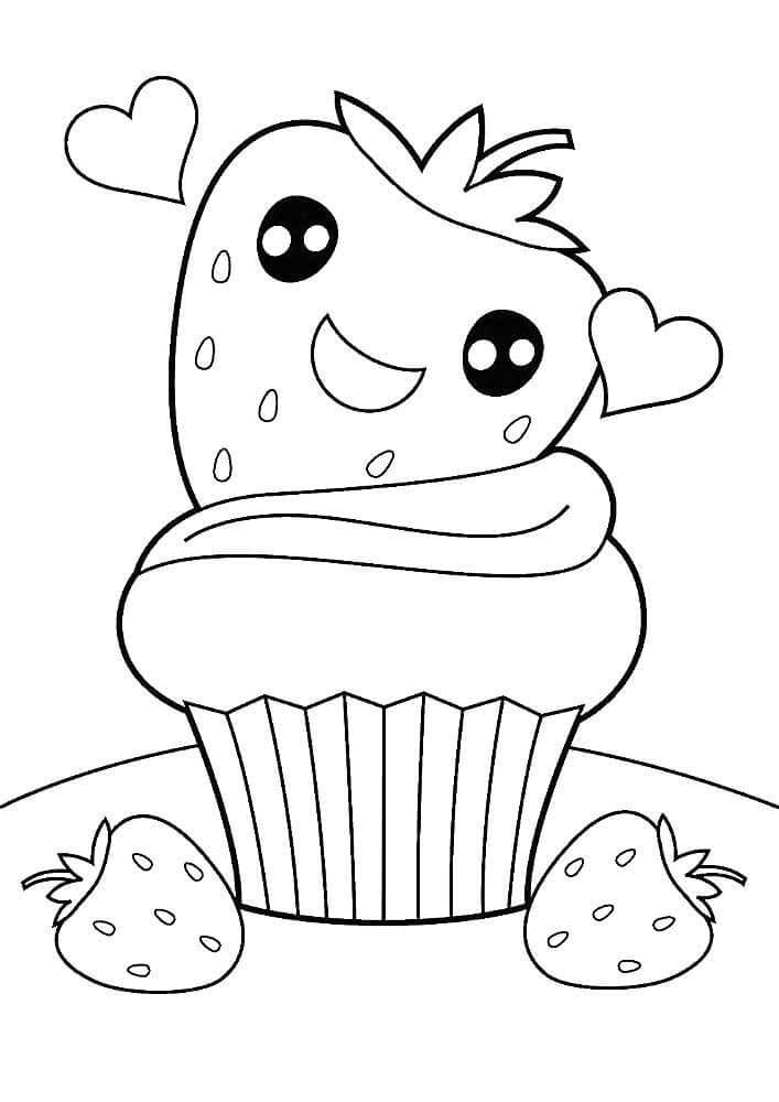 Desenhos de Bolo De Morango Kawaii para colorir