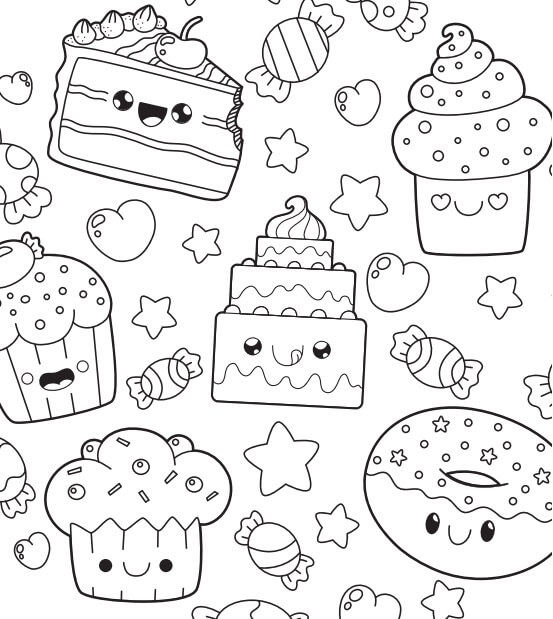 Desenhos de Bolos Kawaii para colorir